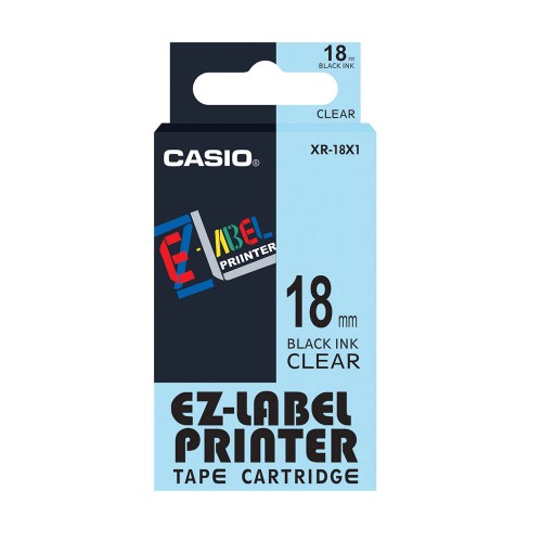Casio EzLabel Tape Cartridge 18mm, Black on Clear (XR18X1)